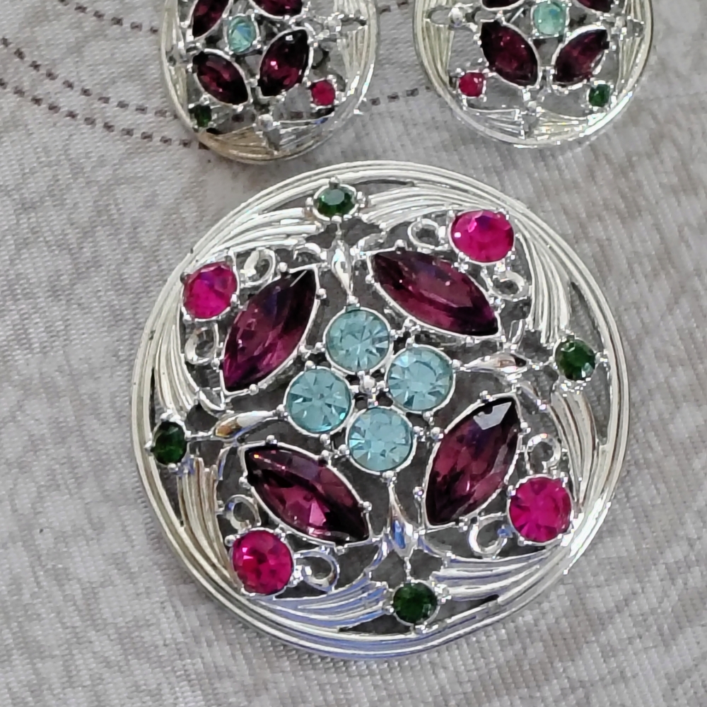 Elegant Silver and Multicolor Gemstone Brooch